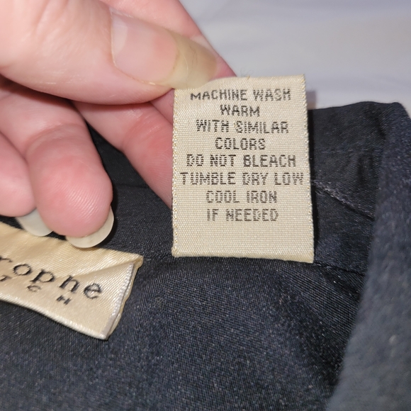 [EUC]Apostrophe Stretch Black Long-Sleeve Button-Down Dress Shirt w/ Lace Panels - Picture 12 of 16